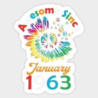 Funny Birthday Quote, Awesome Since January 1963, Retro Birthday Sticker